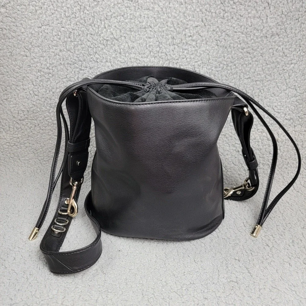 Ted‎ Baker Equesti Equestrian Hobo Bucket Bag Womens Black Leather FLAWS!
